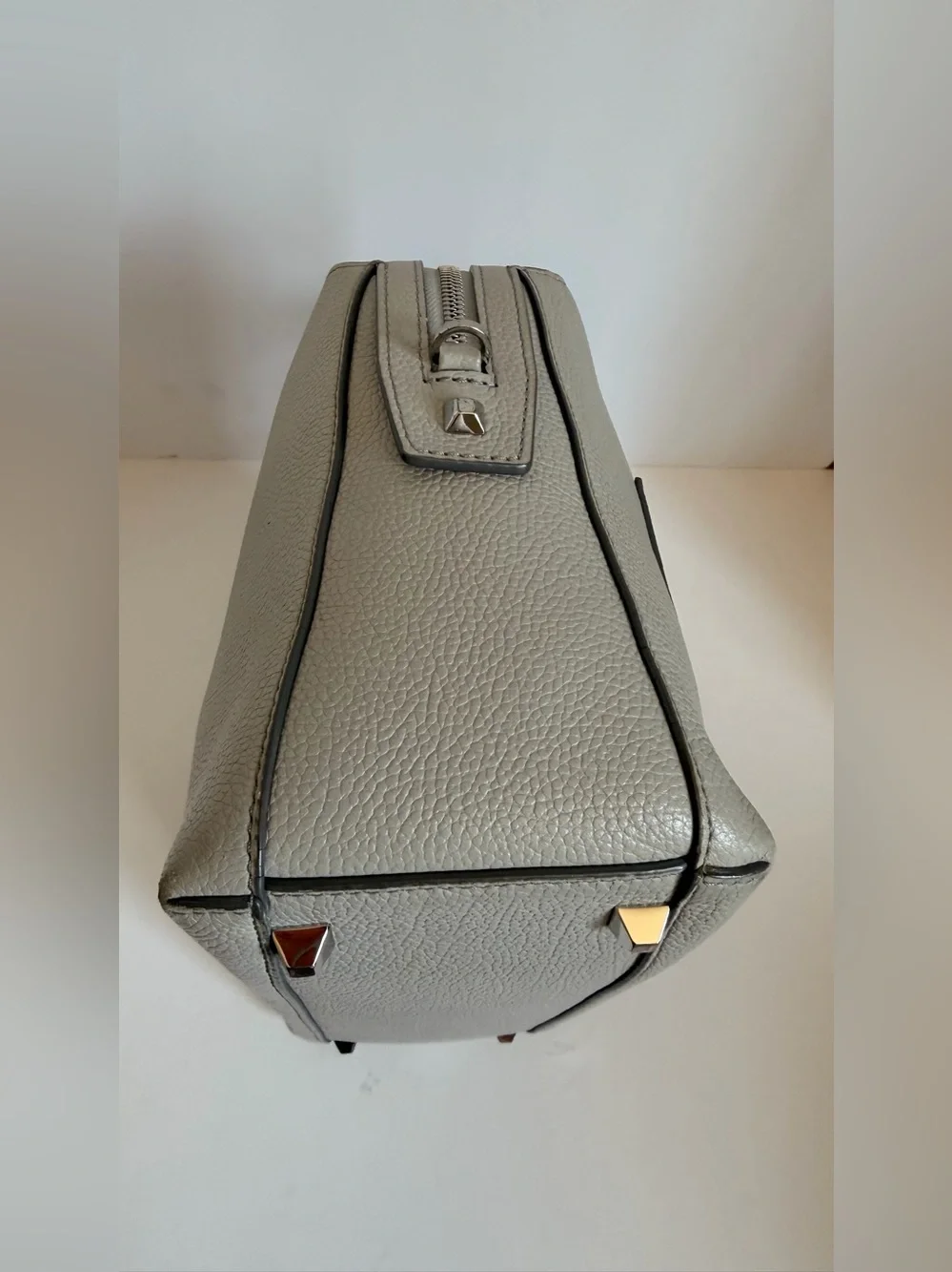 MCM Light Grey Pebbled Leather Satchel